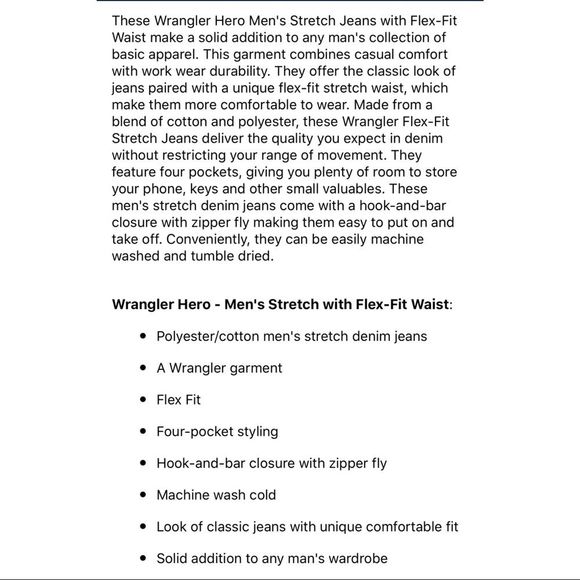 NWOT Wrangler Stretch Denim Jeans 48x32 Dark Wash - Picture 6 of 6